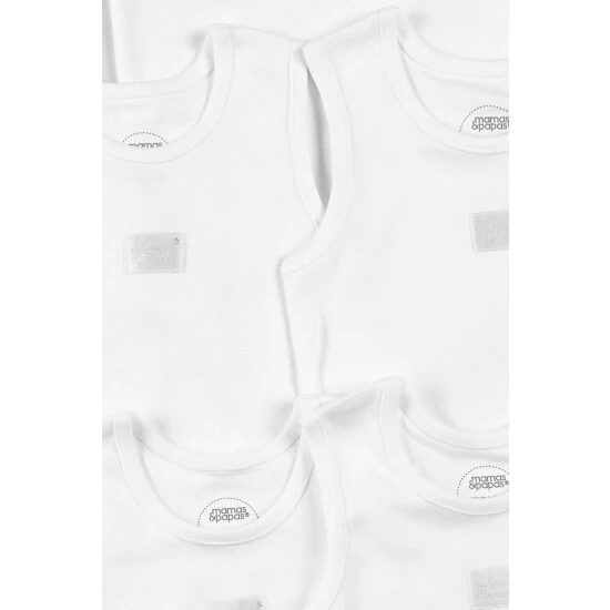 Mamas & Papas White Sleeveless White Cotton Bodysuits 5 Pack 4 Mamas & Papas White Sleeveless White Cotton Bodysuits 5 Pack - Image 2