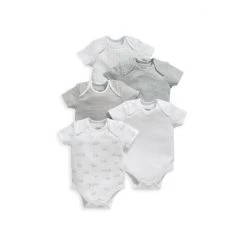 Mamas & Papas Grey Elephant Short Sleeve Bodysuits 5 Pack