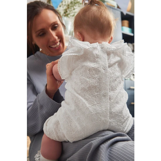 Mamas & Papas White Broderie Romper 4 Mamas & Papas White Broderie Romper - Image 2