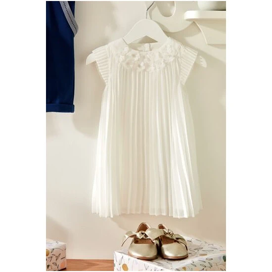 Mamas & Papas Newborn Girls White Pleated Dress 7 Mamas & Papas Newborn Girls White Pleated Dress - Image 6